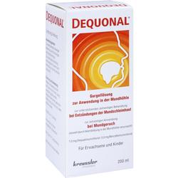 Eine Packung Dequonal-Gurgellösung zur Behandlung von Mundentzündungen.
