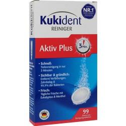 Verpackung von Kukident Reiniger mit 99 Reinigungstabletten für Zahnersatz.