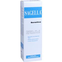 Eine weiß-blaue Verpackung mit der Aufschrift "Sagella Sensitive".