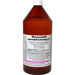 Braune Flasche mit einem weißen Etikett für Wasserstoffperoxid-Lösung 3%.