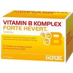 Eine gelbe Packung Vitamin-B-Komplex Forte Hevert Tabletten.