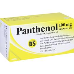 Gelbe Packung mit Tabletten namens Panthenol zur Behandlung von Entzündungen.