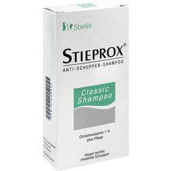 Eine Shampoo-Packung mit der Aufschrift "Stieprox Anti-Schuppen-Shampoo".