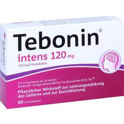 Die Packung zeigt ein Medikament namens Tebonin intens 120 mg.
